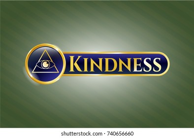 Golden emblem or badge with illuminati pyramid icon and Kindness text inside