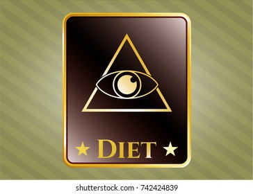  Golden emblem or badge with illuminati pyramid icon and Diet text inside