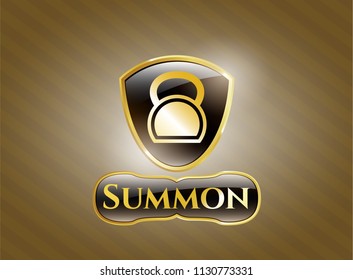  Golden emblem or badge with kettlebell icon and Summon text inside