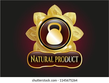  Golden emblem or badge with kettlebell icon and Natural Product text inside