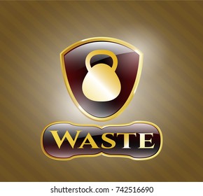  Golden emblem or badge with kettlebell icon and Waste text inside