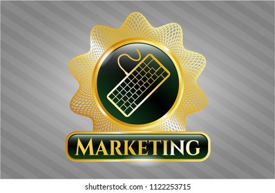  Golden emblem or badge with keyboard icon and Marketing text inside