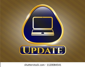  Golden emblem or badge with laptop icon and Update text inside