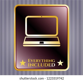  Golden emblem or badge with laptop icon and Everything included text inside
