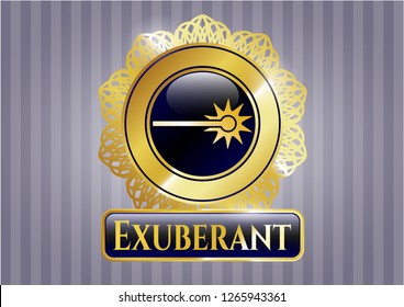  Golden emblem or badge with laser icon and Exuberant text inside