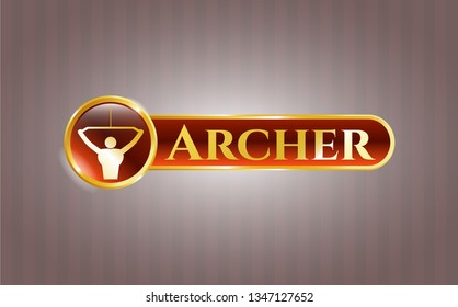  Golden emblem or badge with lat pull down, exercise icon and Archer text inside