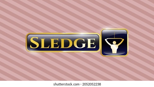 Golden emblem or badge with lat pull down, exercise icon and Sledge text inside