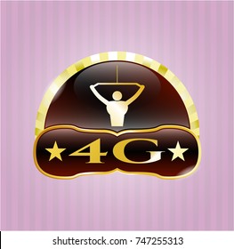  Golden emblem or badge with lat pull down, exercise icon and 4G text inside