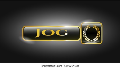  Golden emblem or badge with laurel wreath icon and Jog text inside