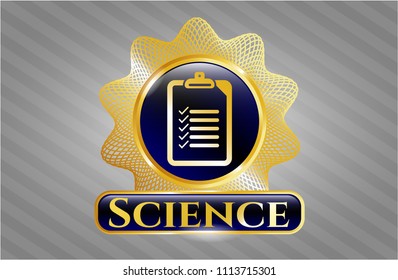   Golden emblem or badge with list icon and Science text inside