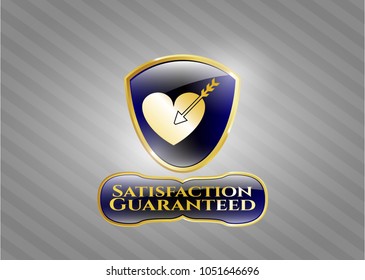  Golden emblem or badge with love icon and Satisfaction Guaranteed text inside