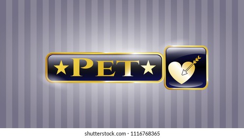  Golden emblem or badge with love icon and Pet text inside