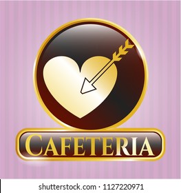  Golden emblem or badge with love icon and Cafeteria text inside