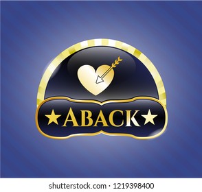  Golden emblem or badge with love icon and Aback text inside