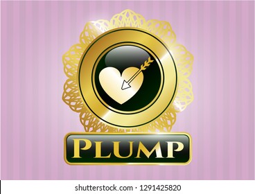  Golden emblem or badge with love icon and Plump text inside