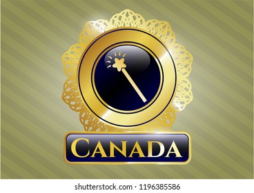  Golden emblem or badge with magic stick icon and Canada text inside