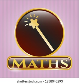  Golden emblem or badge with magic stick icon and Maths text inside