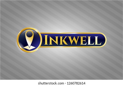  Golden emblem or badge with map pointer icon and Inkwell text inside