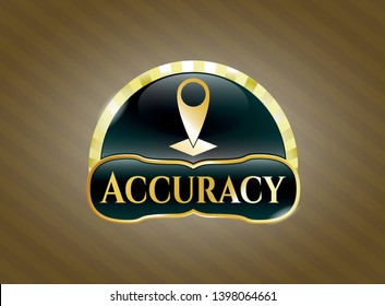  Golden emblem or badge with map pointer icon and Accuracy text inside