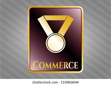  Golden emblem or badge with medal icon and Commerce text inside