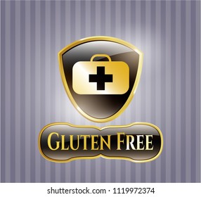  Golden emblem or badge with medical briefcase icon and Gluten Free text inside