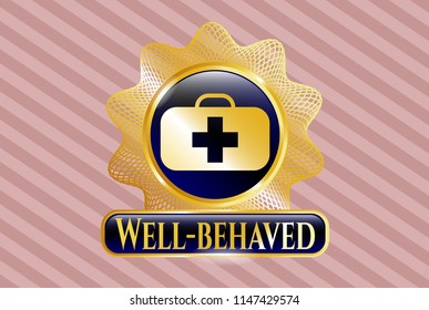  Golden emblem or badge with medical briefcase icon and Well-behaved text inside
