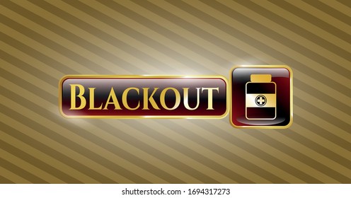  Golden emblem or badge with medicine bottle icon and Blackout text inside