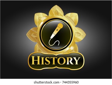  Golden emblem or badge with microphone icon and History text inside