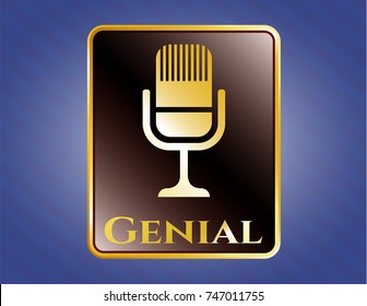  Golden emblem or badge with microphone icon and Genial text inside