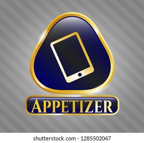  Golden emblem or badge with mobile phone icon and Appetizer text inside