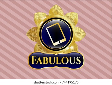  Golden emblem or badge with mobile phone icon and Fabulous text inside