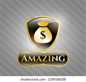  Golden emblem or badge with money bag icon and Amazing text inside