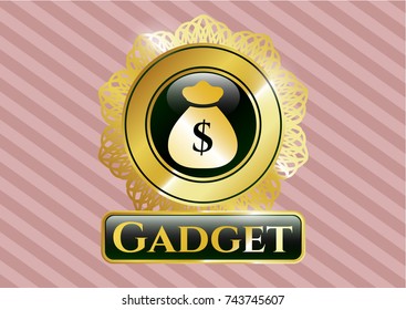  Golden emblem or badge with money bag icon and Gadget text inside