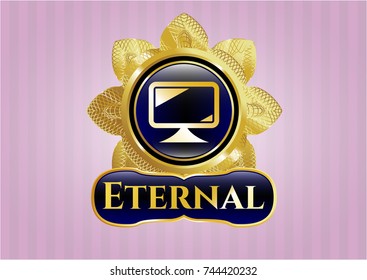  Golden emblem or badge with monitor icon and Eternal text inside