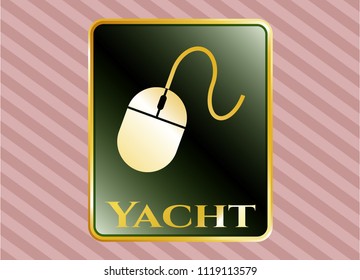  Golden emblem or badge with mouse icon and Yacht text inside