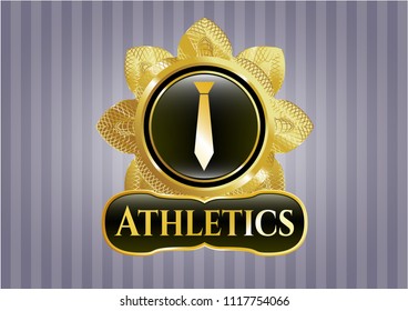  Golden emblem or badge with necktie icon and Athletics text inside