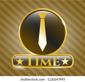  Golden emblem or badge with necktie icon and Time text inside
