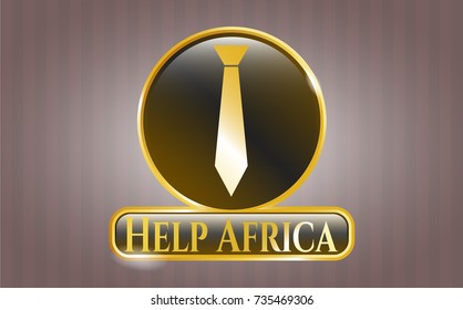  Golden emblem or badge with necktie icon and Help Africa text inside