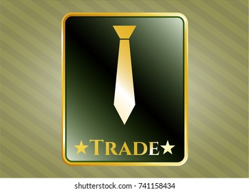  Golden emblem or badge with necktie icon and Trade text inside