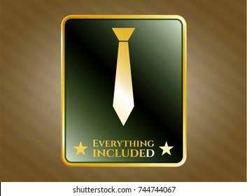  Golden emblem or badge with necktie icon and Everything included text inside