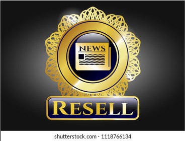  Golden emblem or badge with newspaper icon and Resell text inside