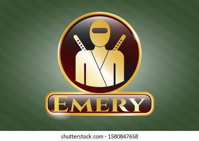  Golden emblem or badge with ninja icon and Emery text inside