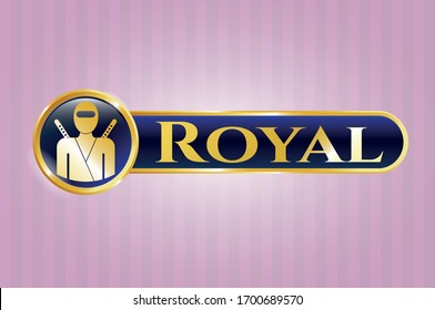  Golden emblem or badge with ninja icon and Royal text inside