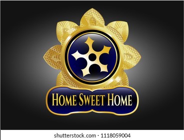  Golden emblem or badge with ninja star icon and Home Sweet Home text inside