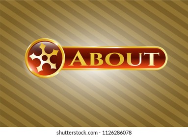  Golden emblem or badge with ninja star icon and About text inside
