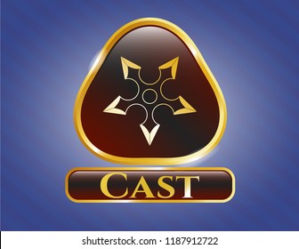  Golden emblem or badge with ninja star icon and Cast text inside