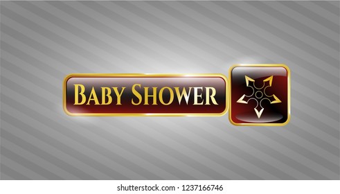  Golden emblem or badge with ninja star icon and Baby Shower text inside