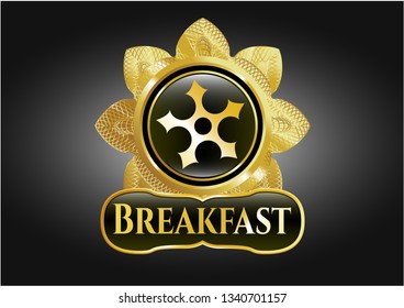  Golden emblem or badge with ninja star icon and Breakfast text inside