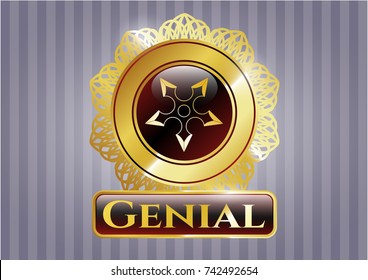  Golden emblem or badge with ninja star icon and Genial text inside