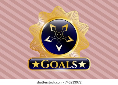  Golden emblem or badge with ninja star icon and Goals text inside